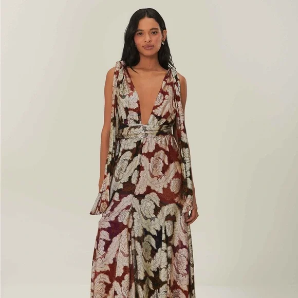 knee length dresses for ladies Floral Tapestry V Neck Maxi Dress – FARM Rio main image 0